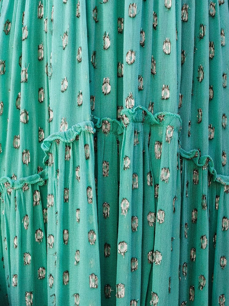 Evi™ Green Maxi Dress With V-Neck And Summery Ibiza Pattern
