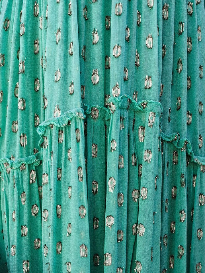 Evi™ Green Maxi Dress With V-Neck And Summery Ibiza Pattern