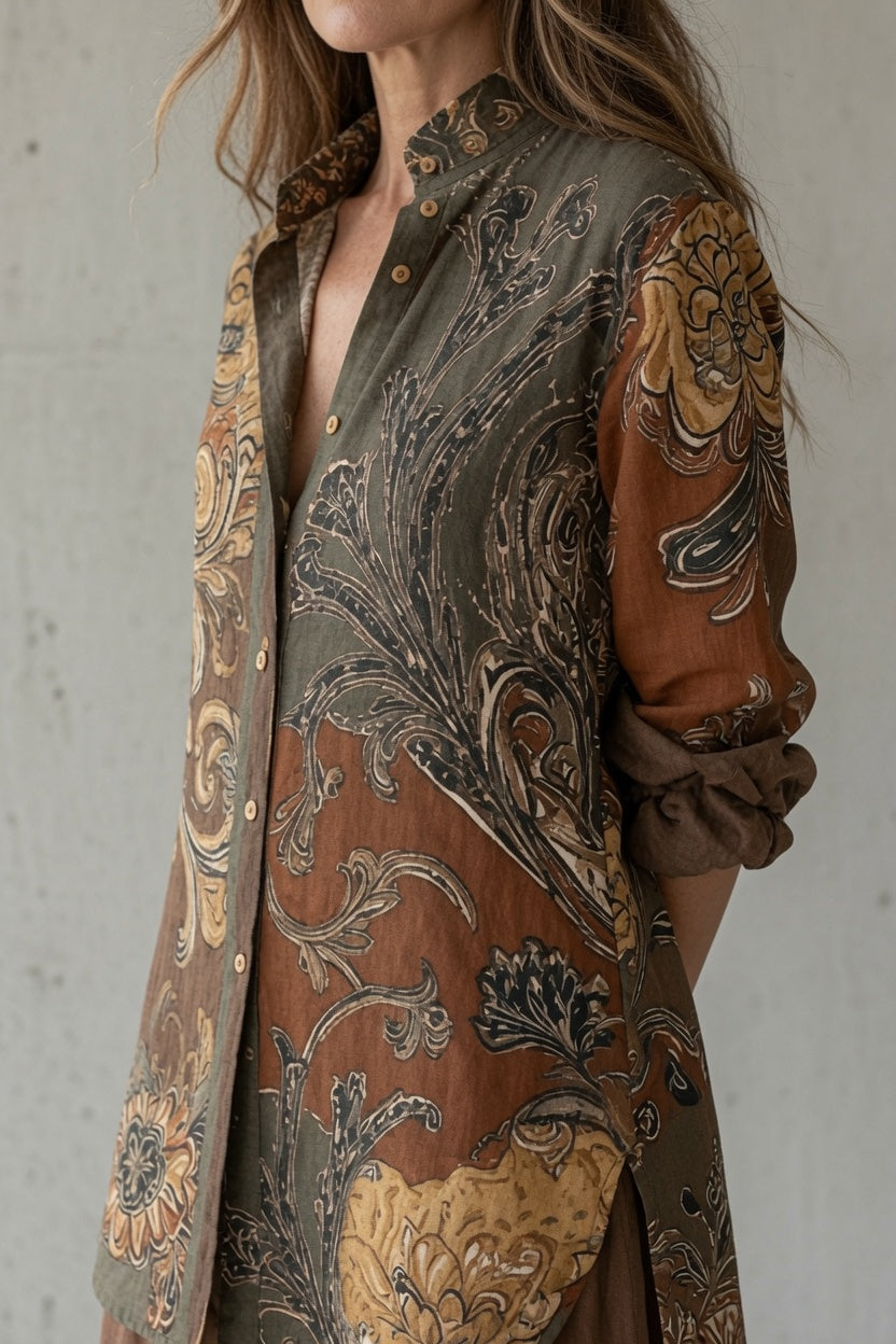 Nina | Women's Floral Long-Sleeve Top & Pants Set with Buttons