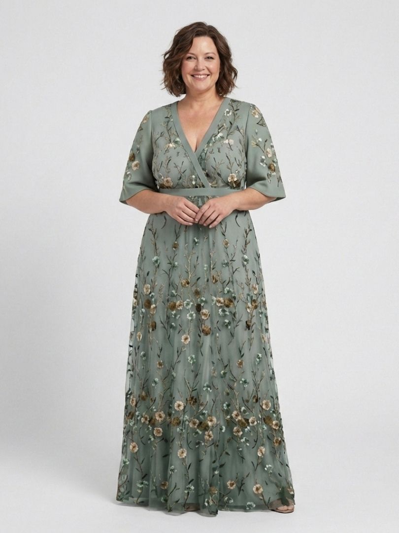 Evadne | Embroidered V-Neck Maxi Dress