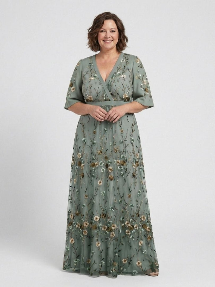 Evadne | Embroidered V-Neck Maxi Dress