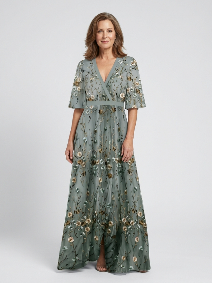 Evadne | Embroidered V-Neck Maxi Dress