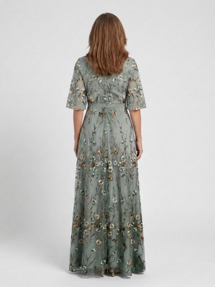 Evadne | Embroidered V-Neck Maxi Dress