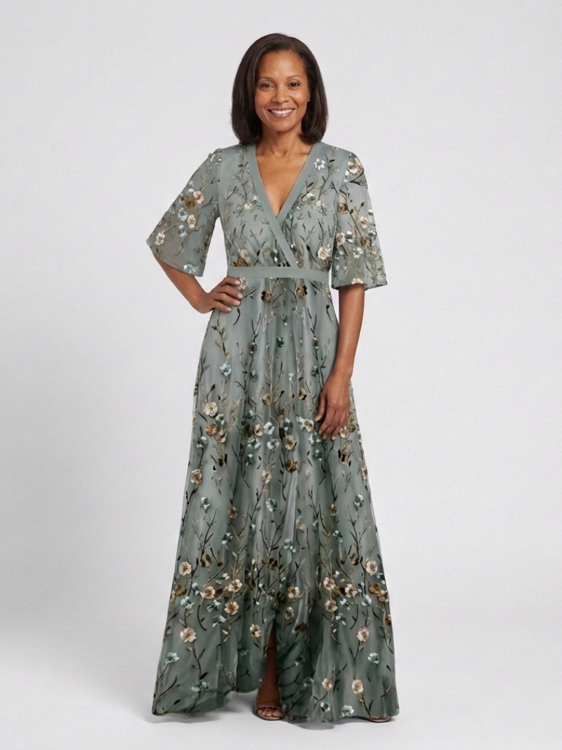 Evadne | Embroidered V-Neck Maxi Dress