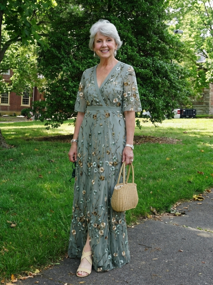 Evadne | Embroidered V-Neck Maxi Dress