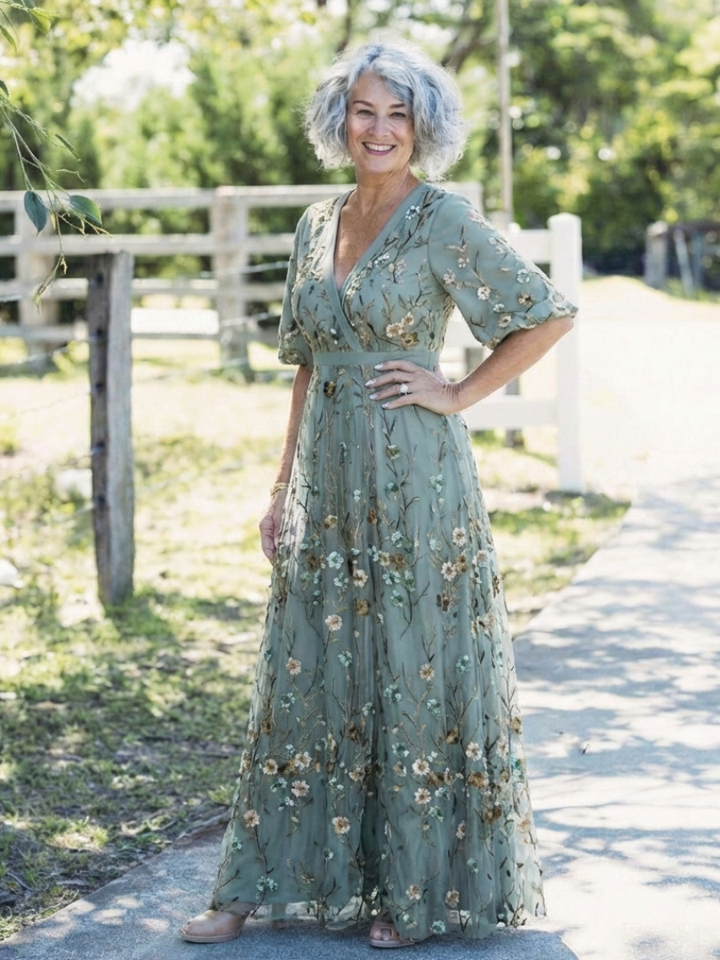 Evadne | Embroidered V-Neck Maxi Dress