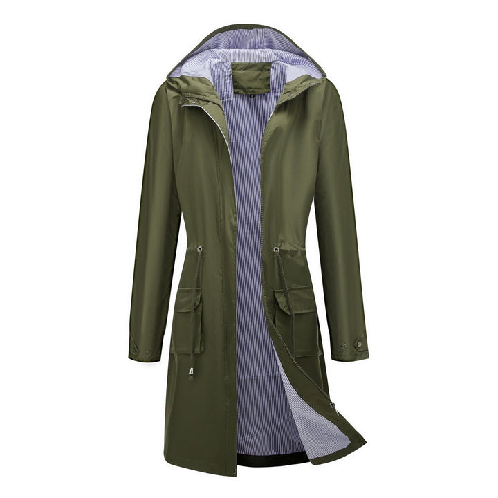 Women’s waterproof raincoat with hood and adjustable drawstring