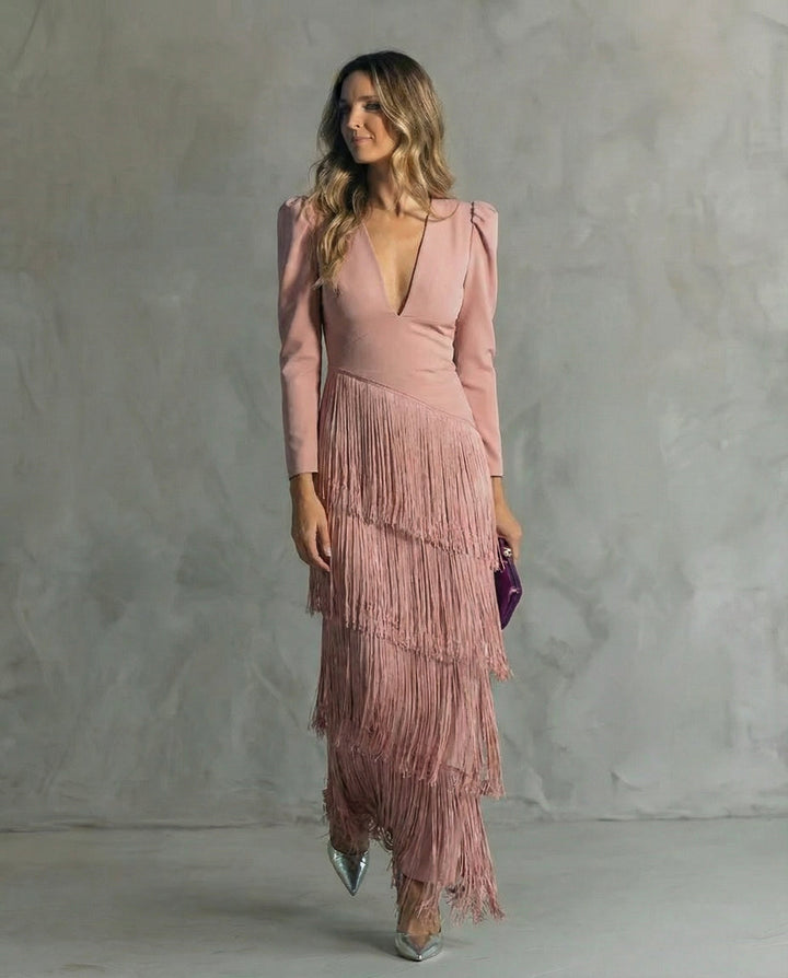 Clara | Chic dress with fringed sleeves