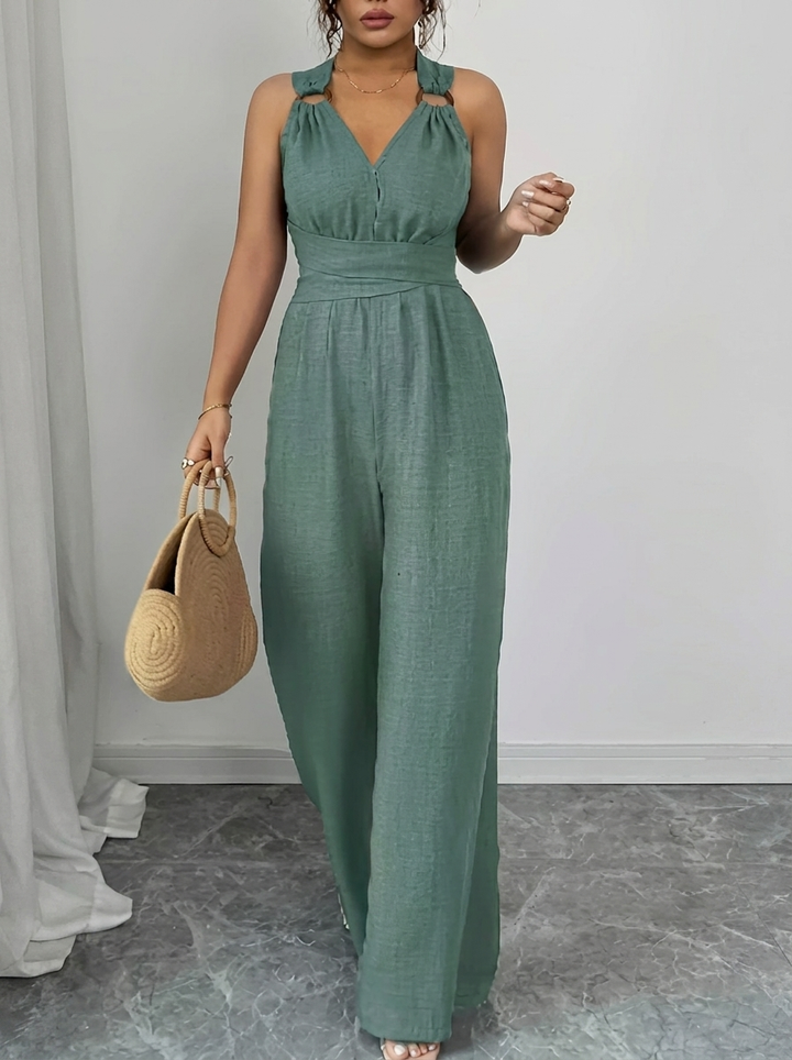 MARYAM™ - Solid Lace Bodice & Jumpsuit Ensemble with Pockets