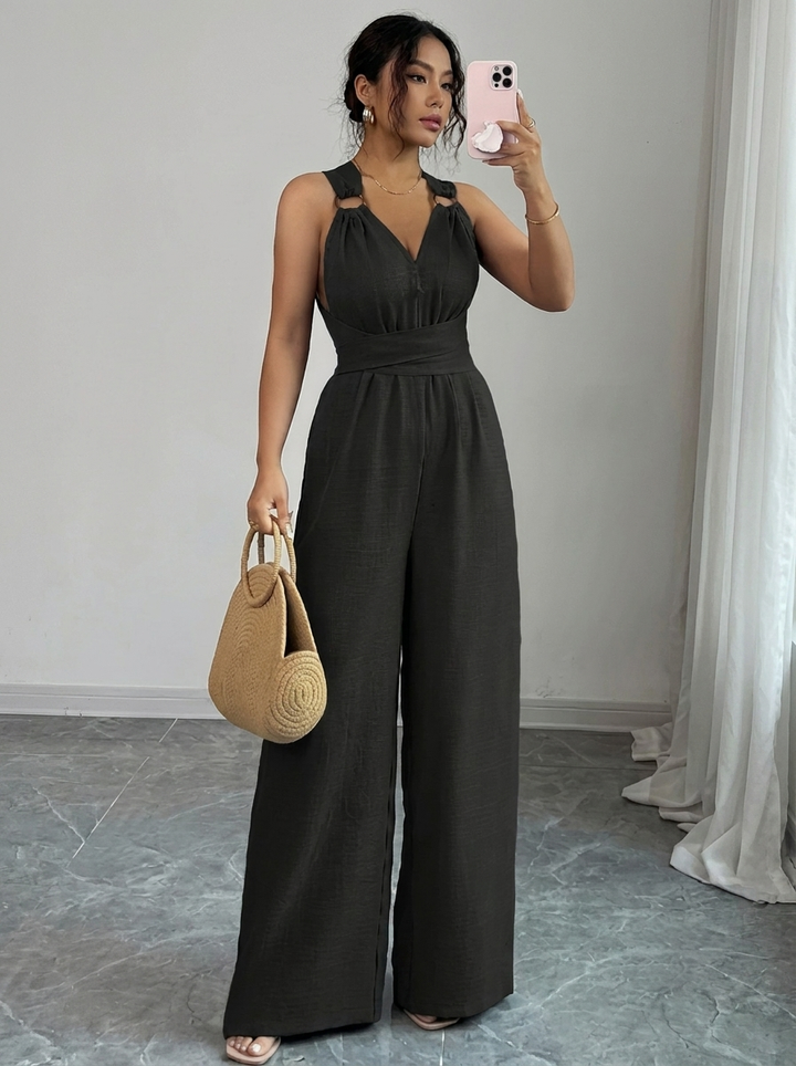 MARYAM™ - Solid Lace Bodice & Jumpsuit Ensemble with Pockets