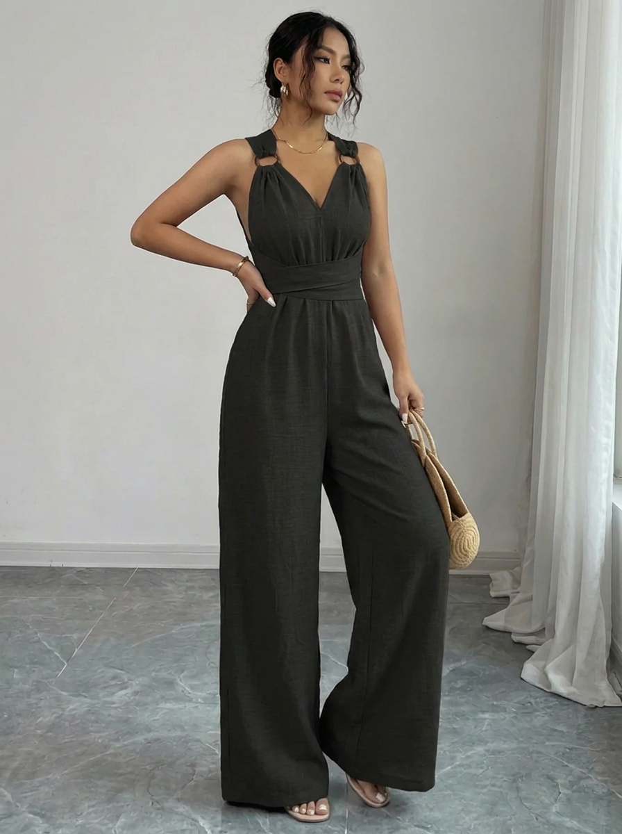 MARYAM™ - Solid Lace Bodice & Jumpsuit Ensemble with Pockets