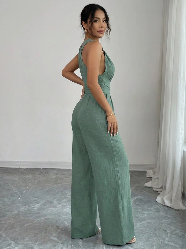 MARYAM™ - Solid Lace Bodice & Jumpsuit Ensemble with Pockets