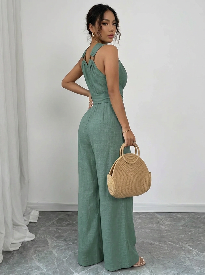 MARYAM™ - Solid Lace Bodice & Jumpsuit Ensemble with Pockets