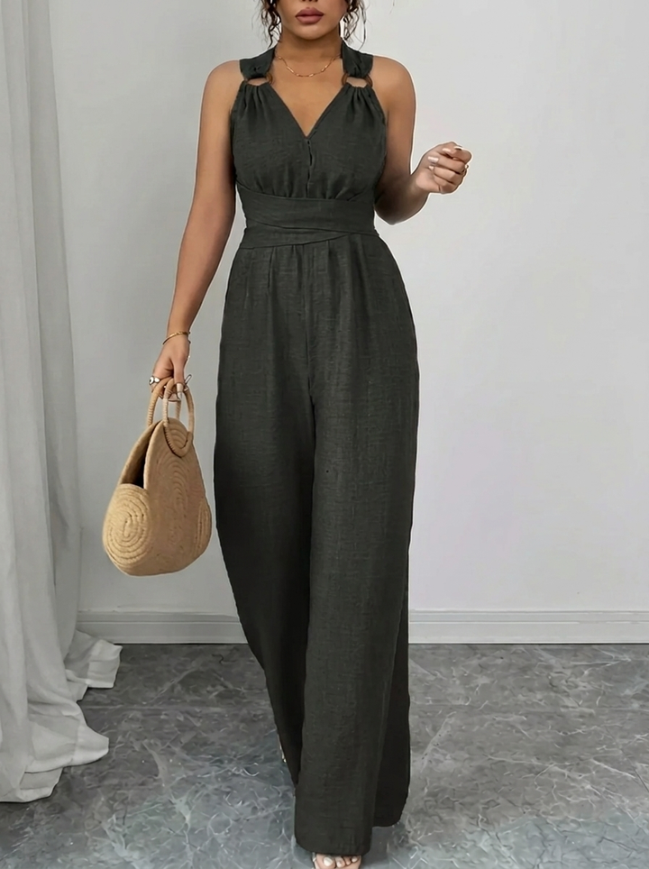 MARYAM™ - Solid Lace Bodice & Jumpsuit Ensemble with Pockets
