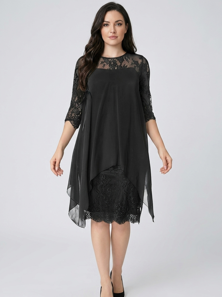 Women's Crew Neck Embroidered Patchwork Dress