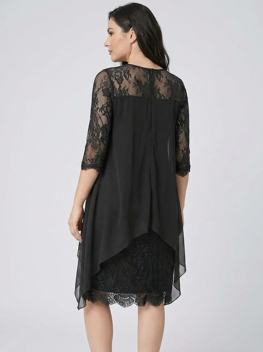 Women's Crew Neck Embroidered Patchwork Dress