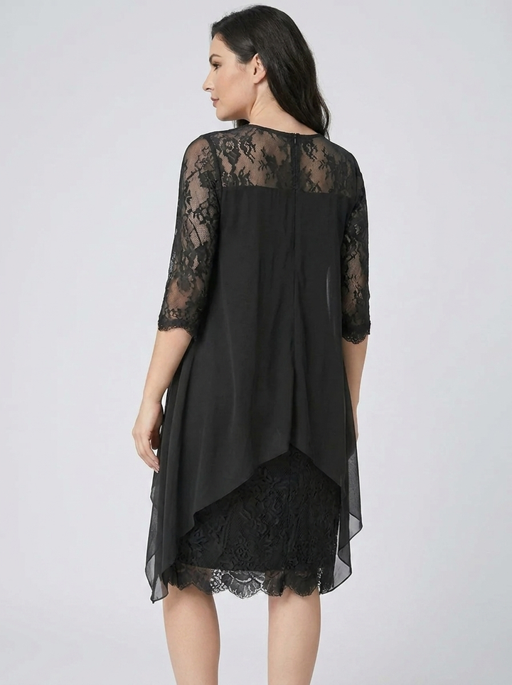 Women's Crew Neck Embroidered Patchwork Dress
