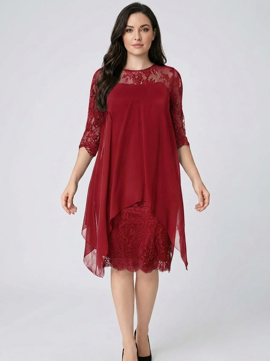 Women's Crew Neck Embroidered Patchwork Dress