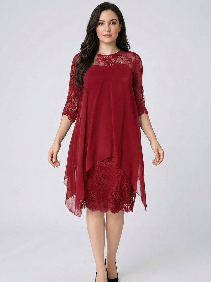 Women's Crew Neck Embroidered Patchwork Dress