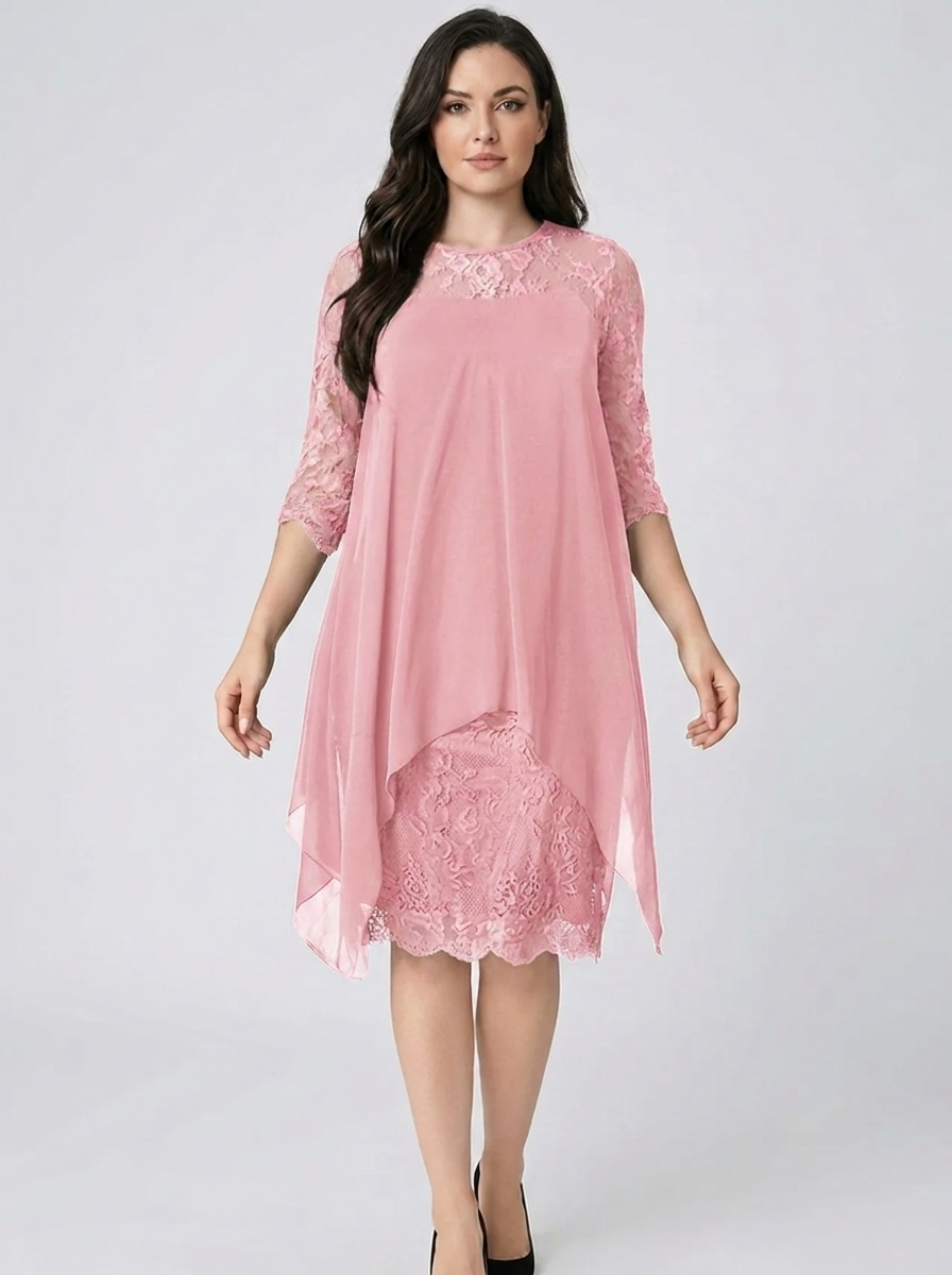 Women's Crew Neck Embroidered Patchwork Dress
