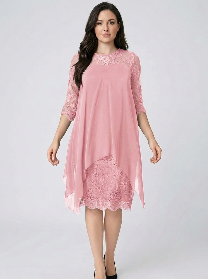 Women's Crew Neck Embroidered Patchwork Dress