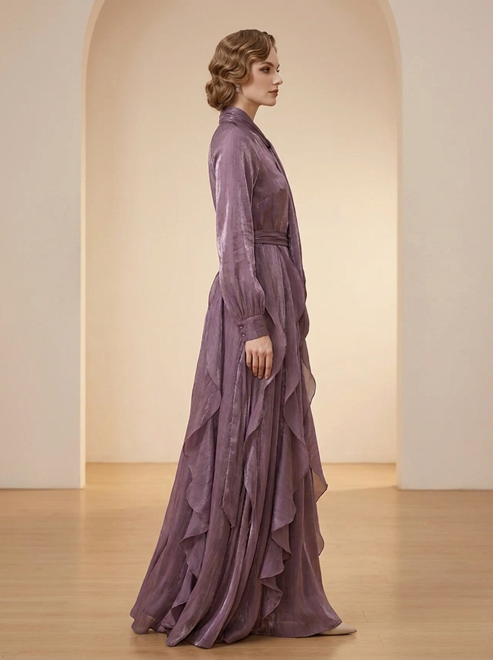 Demetria | Ruffle Detail Tie-Waist Maxi Dress