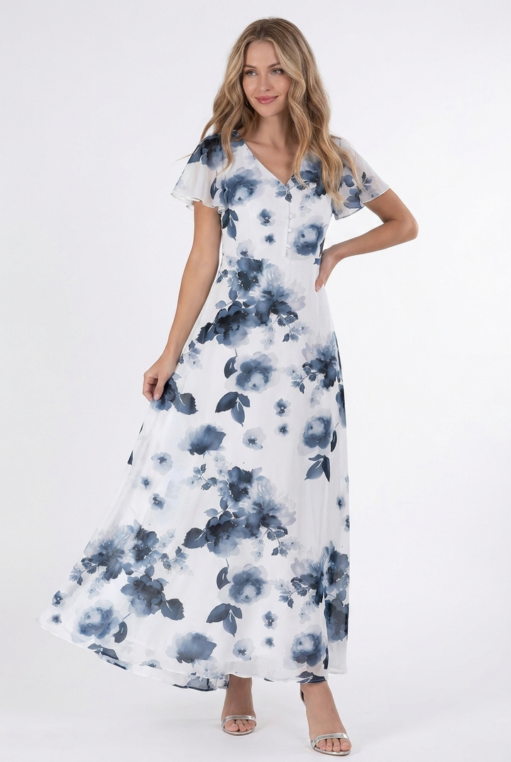Denise | Floral Wrap Waist Midi Dress