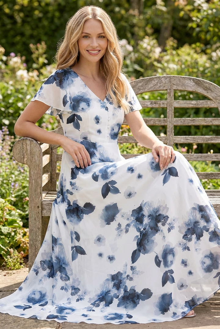 Denise | Floral Wrap Waist Midi Dress