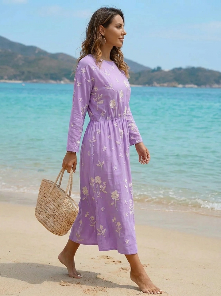 Ella | Embroidered Mid-Sleeve Dress