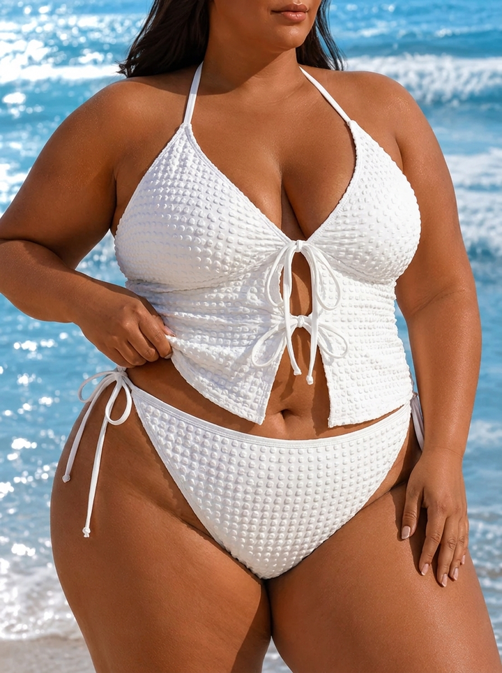 Daisy | Plus-Size Women's Tankini Set with Textured Fabric and Pockets