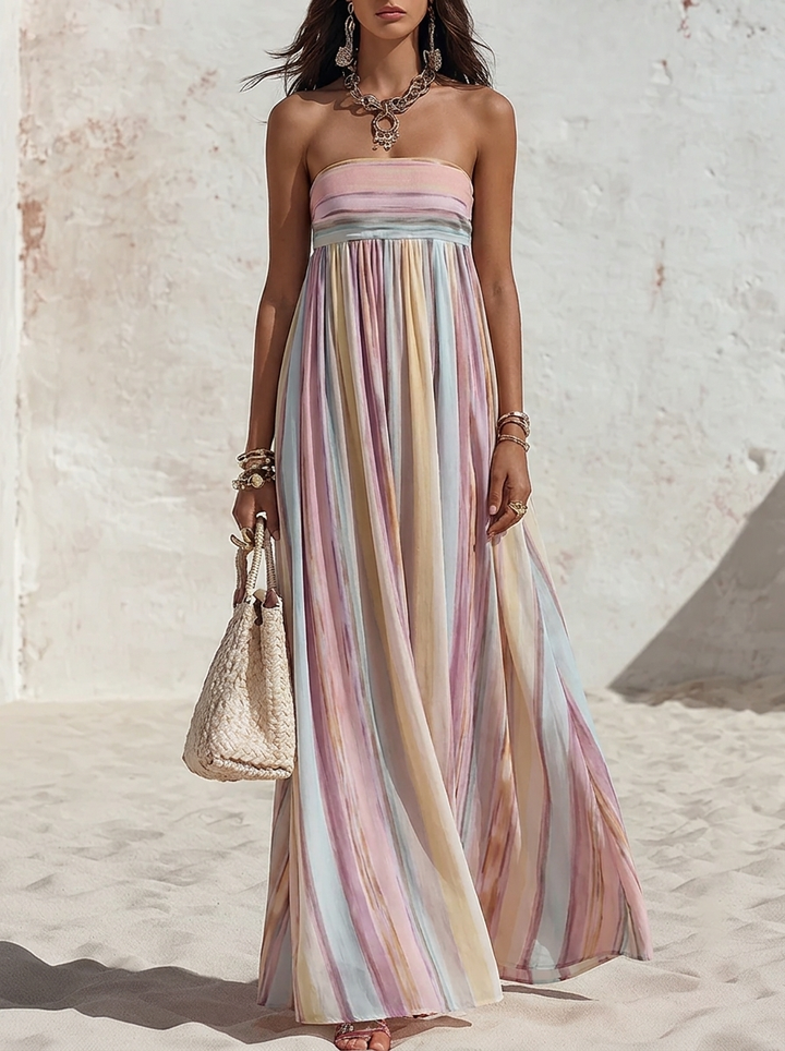 Women's sleeveless maxi dress with square neckline and stripes