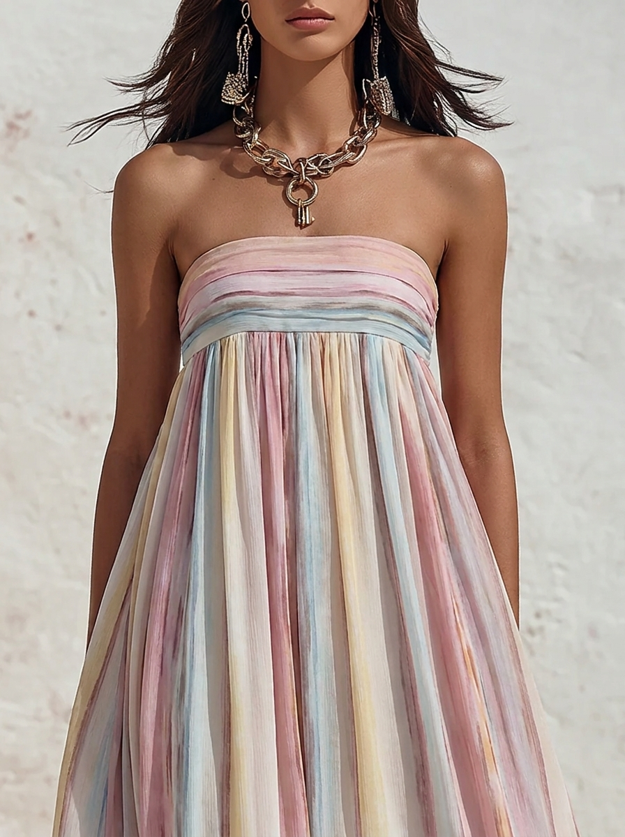 Women's sleeveless maxi dress with square neckline and stripes