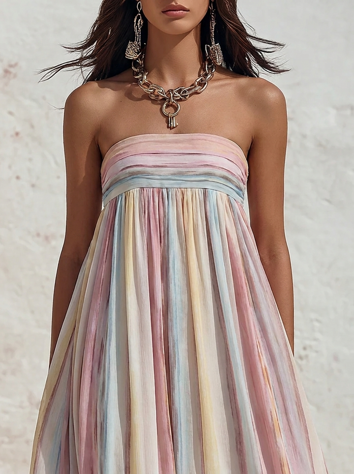 Women's sleeveless maxi dress with square neckline and stripes