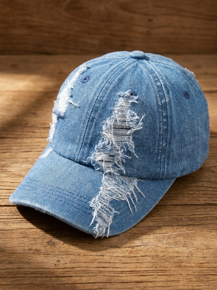 Denim sun hat with adjustable strap