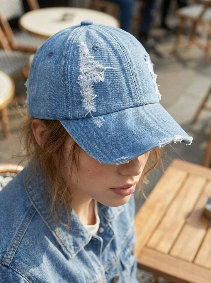 Denim sun hat with adjustable strap
