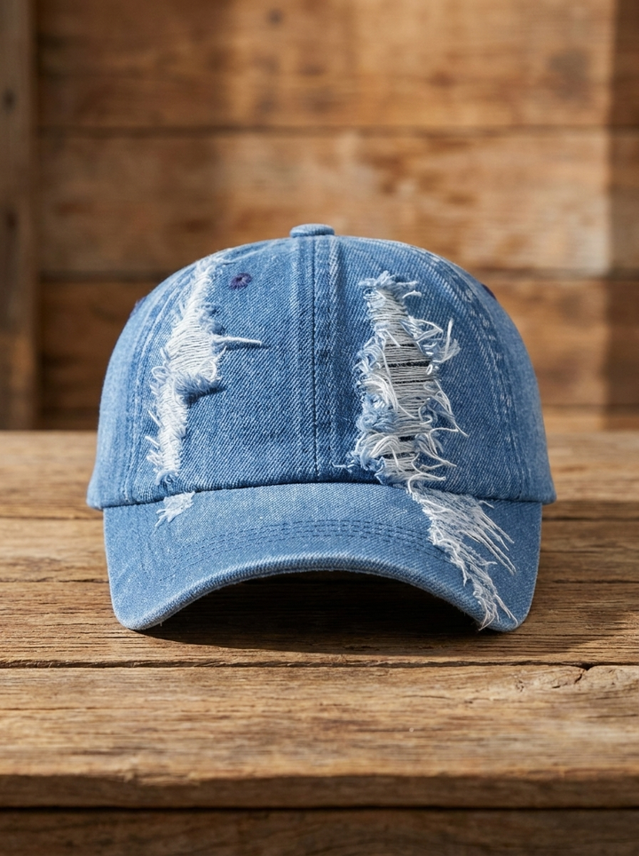 Denim sun hat with adjustable strap
