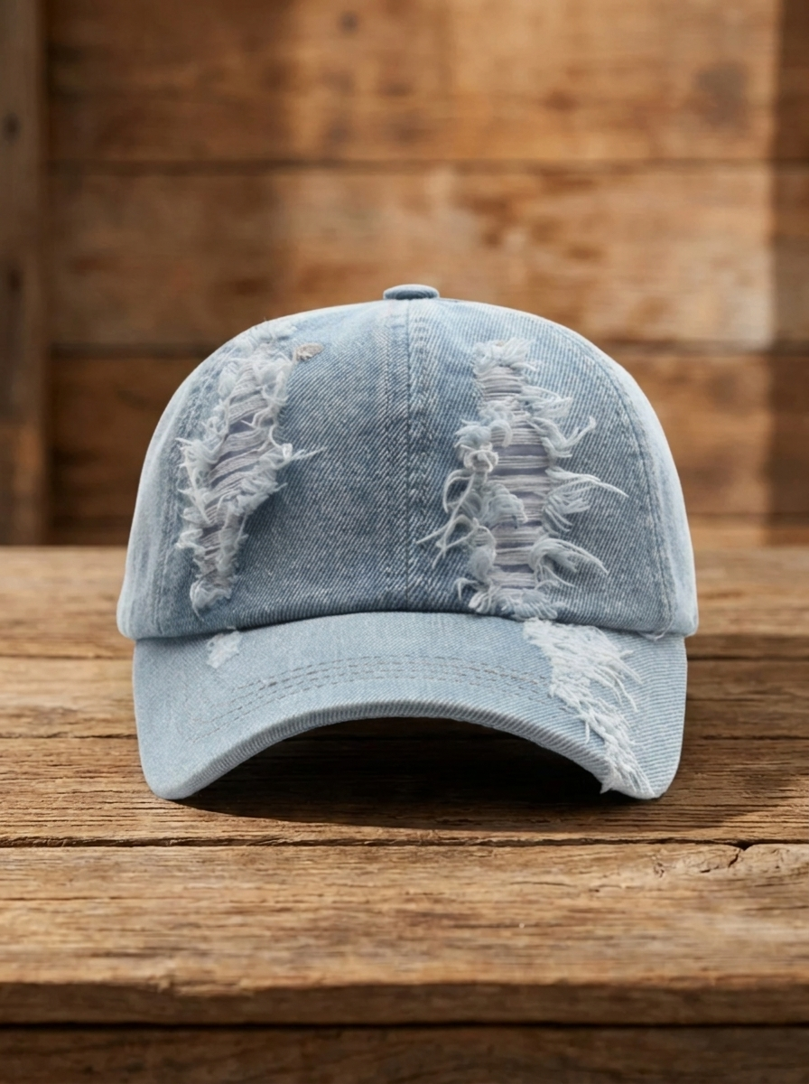 Denim sun hat with adjustable strap