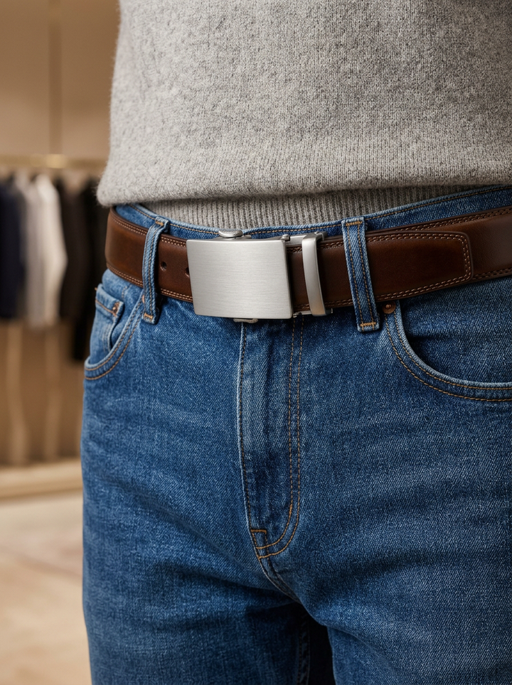 Men's belt with automatic buckle