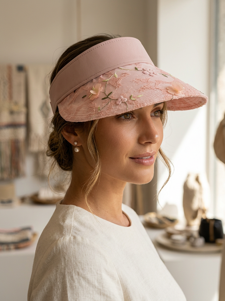 Foldable straw hat with floral accent and UV protection