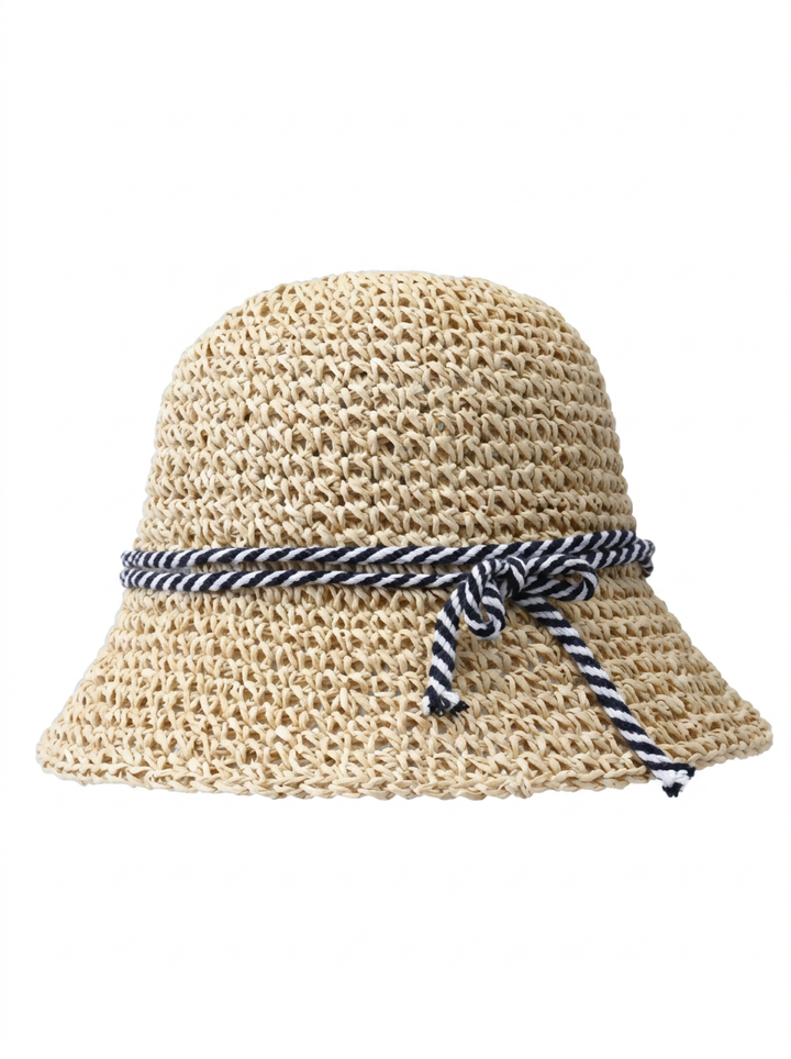 Women's straw hat with braided design and drawstring