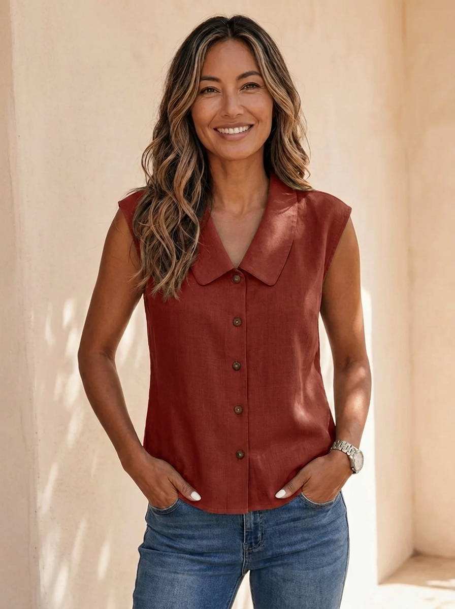 Linora | Women's Sleeveless V-Neck Top with Buttons