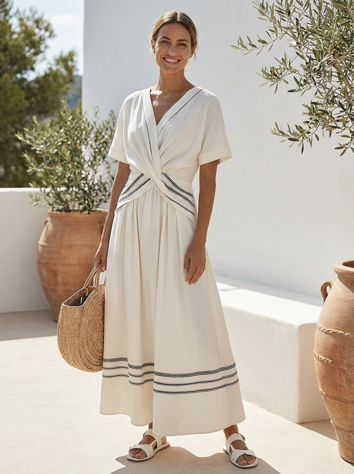 Seren | Short-Sleeve V-Neck Wrap-Style Midi Dress