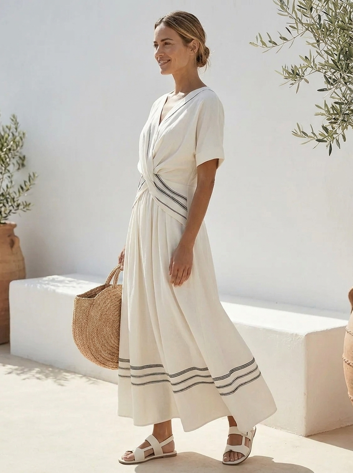 Seren | Short-Sleeve V-Neck Wrap-Style Midi Dress