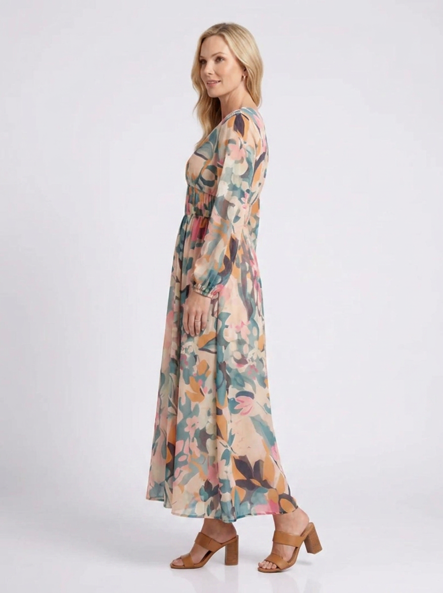Eulalie | V-Neck Short-Sleeve Ruched-Waist Midi Dress