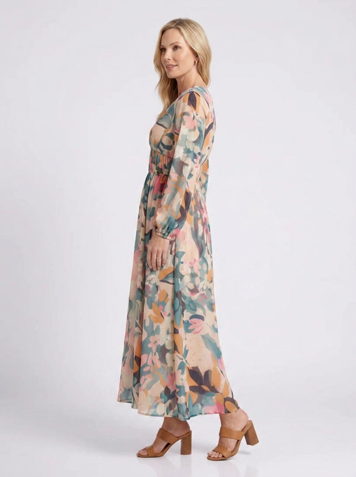 Eulalie | V-Neck Short-Sleeve Ruched-Waist Midi Dress