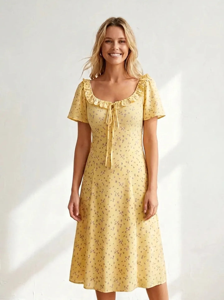 Diana | Women's Floral V-Neck Midi Dress with Short Sleeves