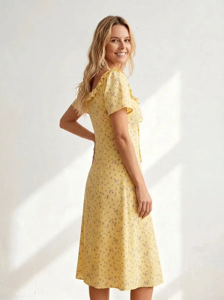 Diana | Women's Floral V-Neck Midi Dress with Short Sleeves