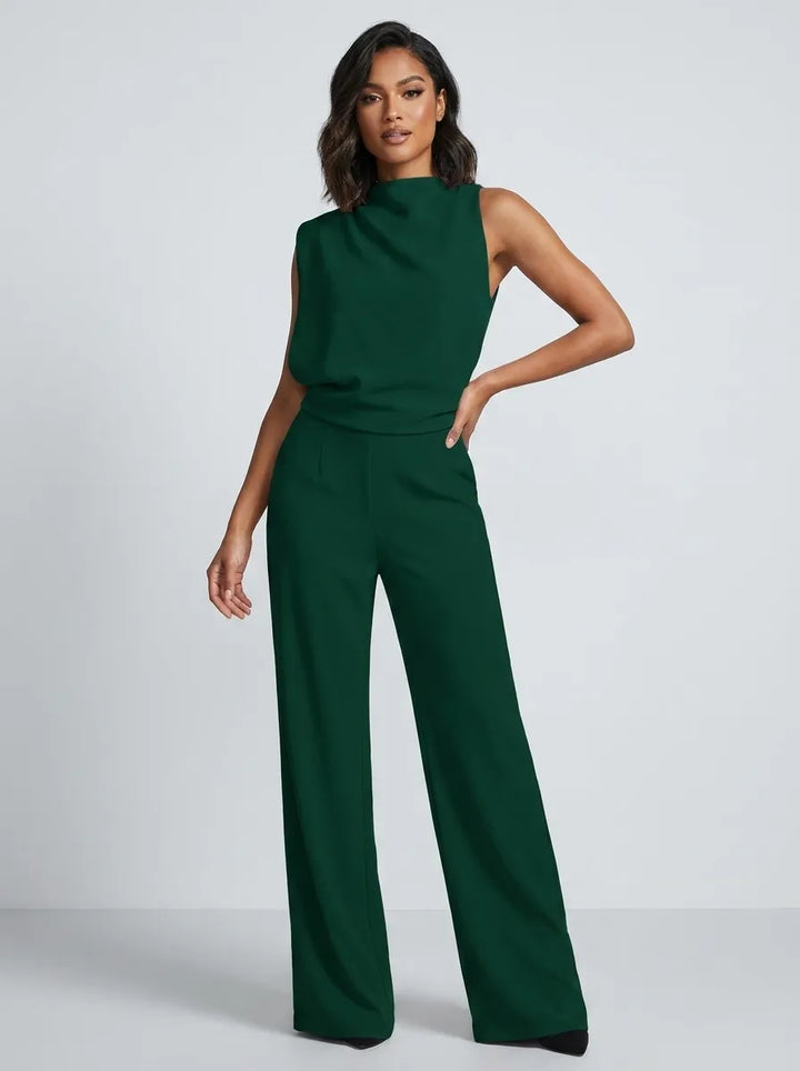 Women's High-Neck Sleeveless Wide-Leg Jumpsuit with Pockets
