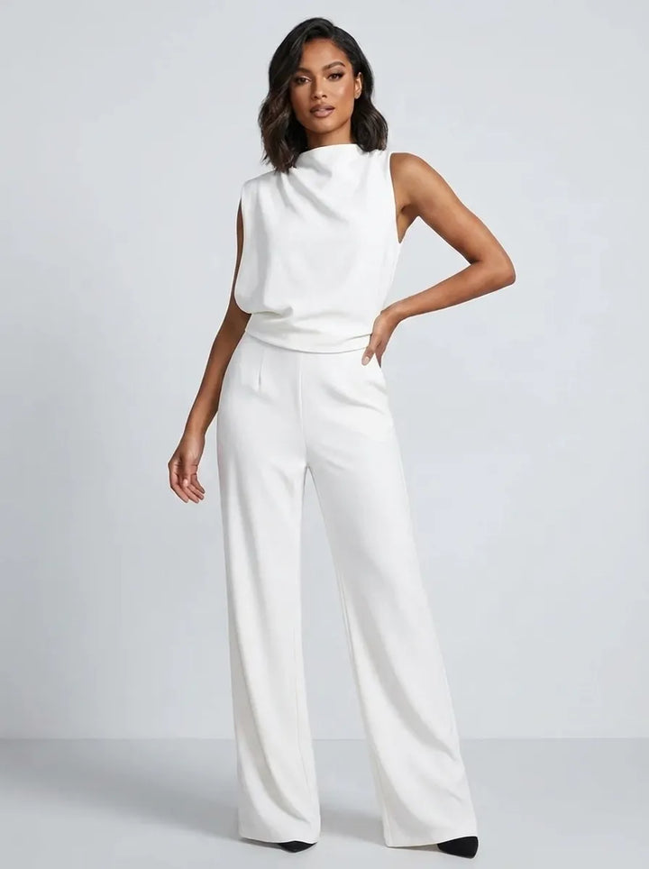 Women's High-Neck Sleeveless Wide-Leg Jumpsuit with Pockets