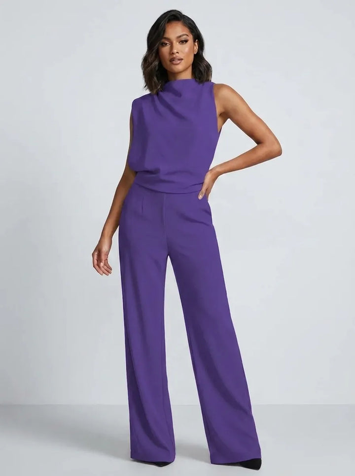 Women's High-Neck Sleeveless Wide-Leg Jumpsuit with Pockets